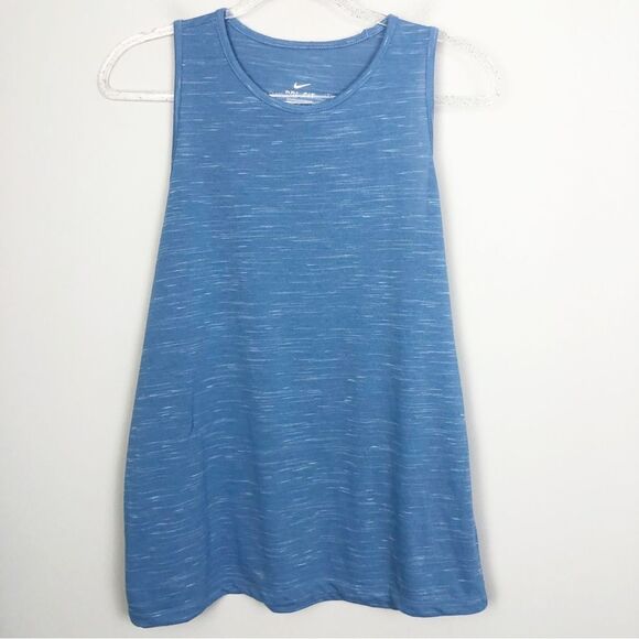 NIKE | Dri Fit Powder Blue Heathered Tank Top Black Swoosh Women’s Size Large - Picture 1 of 7